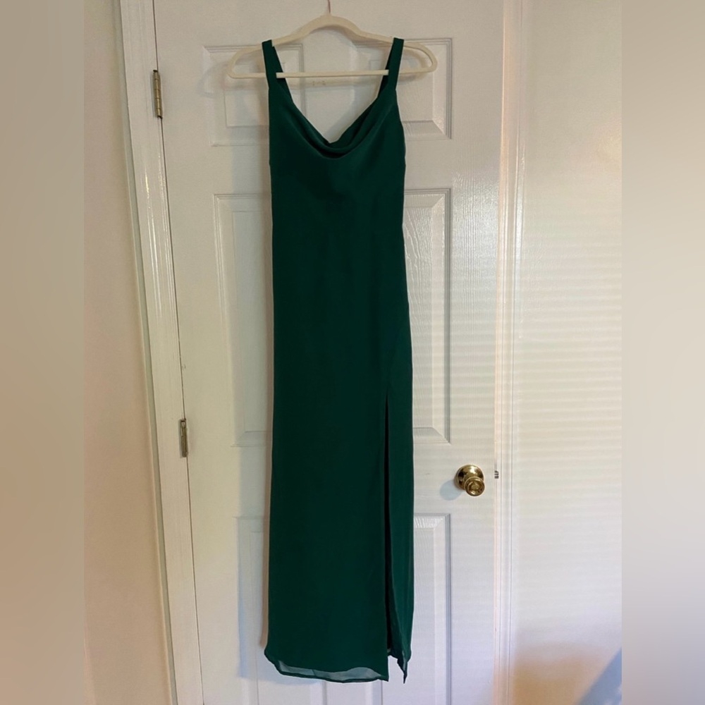 Azazie Emerald Green Cowl Neck Maxi Dress